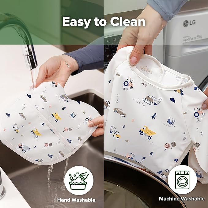 haakaa Long Sleeve Baby Bib, Waterproof & Adjustable Baby Smock Bib for Eating, Painting & Play, Easy Wipe Clean, 6–24M