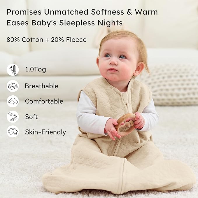 Unnivoll Baby Sleep Sack 6-12 Months 1.0 Tog Baby Wearable Blanket Cotton Sleeping Sack Quilted Baby Sleep Bag with 2-Way Zipper for Infant Newborn Yellow