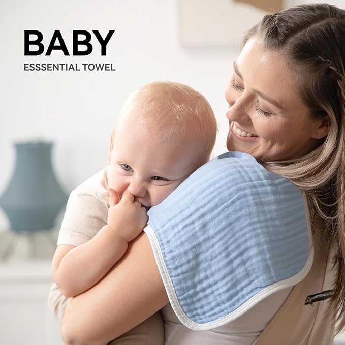 Synrroe Muslin Burp Cloths Large 20 by 10 Inches 100% Cotton 6 Layers Extra Absorbent and Soft 4 Pack Blue