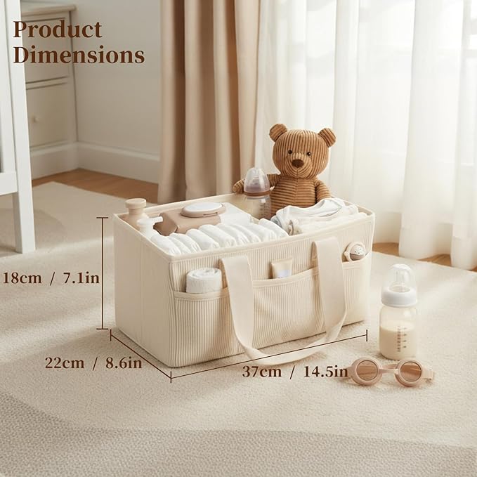 Baby Diaper Caddy Organizer with Portable Changing Mat-Portable Baby Organizers and Storage, Gift for Baby Shower, Corduroy Baby Essentials Organizer with Removable Dividers (Corduroy)