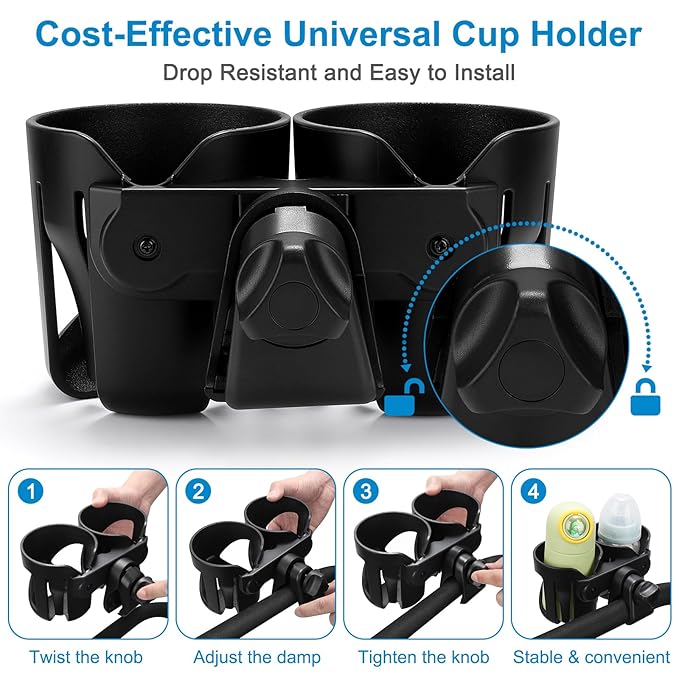 Accmor Universal Cup Holder, Stroller Cup Holder, 360° Rotatable Large Caliber Designed Bottle Holder for Stroller, Bike, Wheelchair, Walker, Scooter