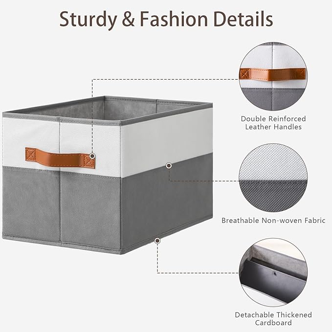 6 Pack Large Storage Bins with Handle,Storage Baskets for Shelves,Fabric Closet Organizer for Organizing Clothes Blanket,Collapsible Storage Bins,Sheet Organizers and Storage,14”x10”x9.5”