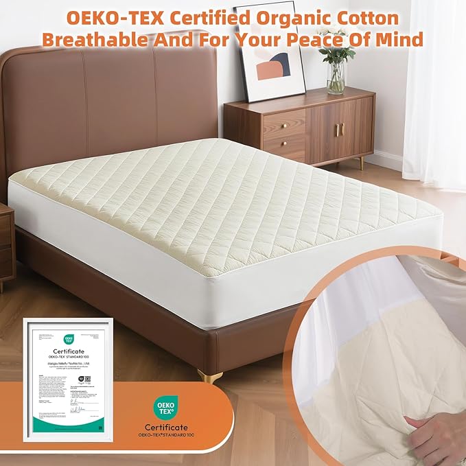 Lofe Organic Cotton Full Mattress Protector - Top&Side 100% Waterproof Mattress Protector, Breathable Organic Mattress Protectors, Noiseless Full Mattress Protectors Waterproof 75x54x17 in