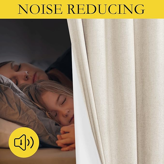 NICETOWN 100% Blackout Linen Curtains for Bedroom with Thermal Insulated White Liner, W52 x L95, 2 PCs, Beige, Long Drapes Sweep The Floor Decorative Keep Privacy Panels for Living Room/Villa