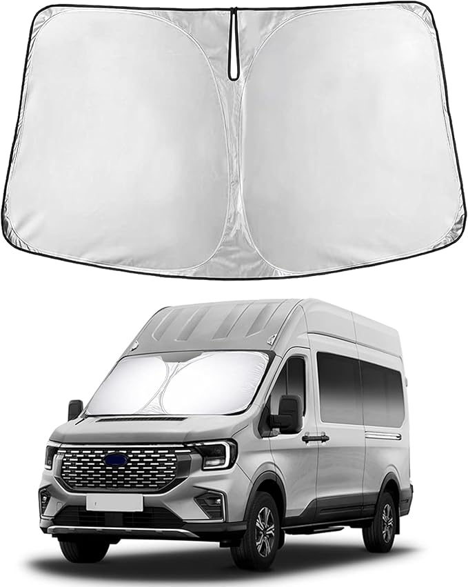 EcoNour Windshield Sunshade for Ford E-Transit 2022–2026 | Custom Fit Front Window Sun Shade | Blocks Harmful UV Rays & Reduces Heat | Foldable Sun Visor with Storage Pouch