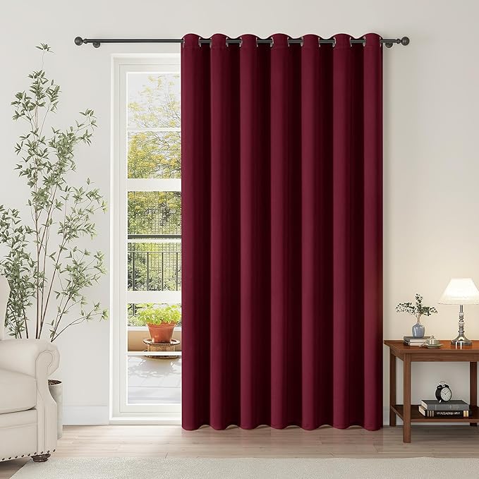 ChrisDowa Room Divider Curtain 120 Inches Long, Wide Blackout Sliding Door Curtain for Bedroom, Room Darkening Privacy Window Curtain for Patio Door (1 Panel Set, Burgundy Red, 100 x 120 Inch)