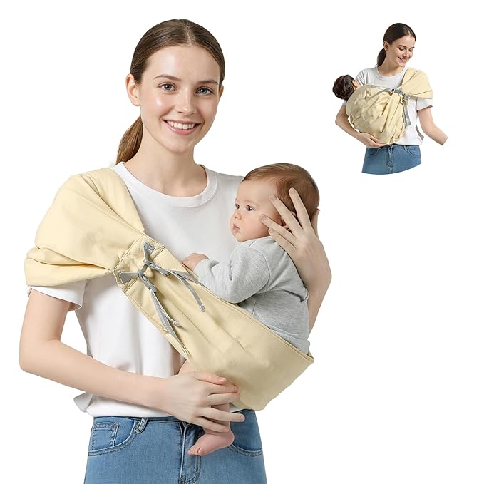 Baby Sling Carrier, Toddler Sling Carrier with Wide Shoulder Strap, Lightweight Baby Carriers Newborn to Toddler Infant Wrap Carriers Perfect for Mom and Dad, 7-30lbs, Cream