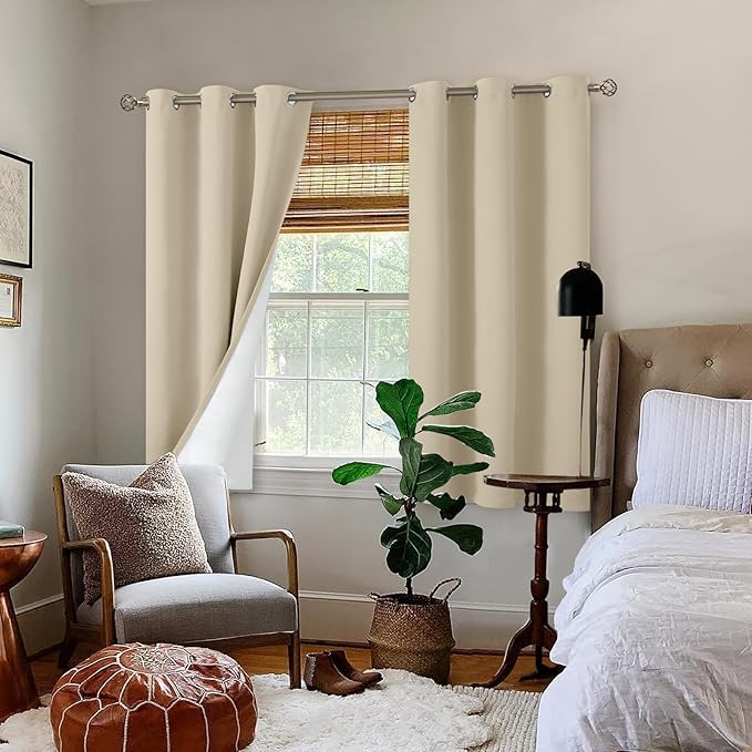 BGment Short Blackout Curtains for Bedroom 54 Inch Length, Thermal Insulated Soundproof Room Darkening Curtains for Small Window, Each Drape 42 Inch Wide, Beige, 2 Panels