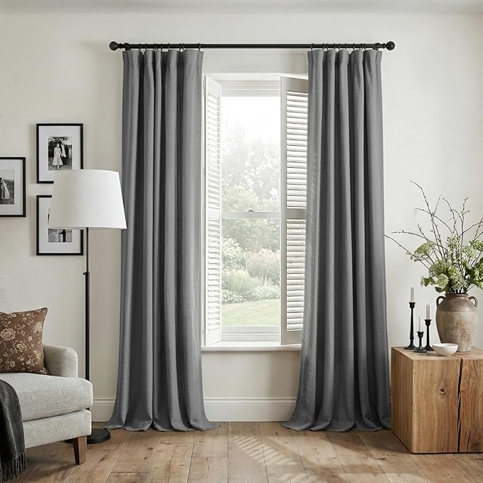 INOVADAY 100% Blackout Curtains for Bedroom, Black Out Curtains 96 Inch Long, Clip Rings Linen Blackout Drapes, Thermal Insulated Room Darkening for Living Room, 2 Panels - Stoic Gray,W50xL96