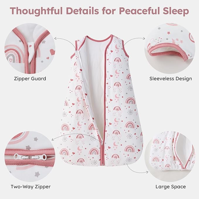 FIEMOL Baby Sleep Sack 18-24 Months, 2.5 TOG Cotton Winter Baby Wearable Blanket with 2-Way Zipper, Warm Soft Sleeping Bag for Toddler Boy Girl, XLarge Rainbow