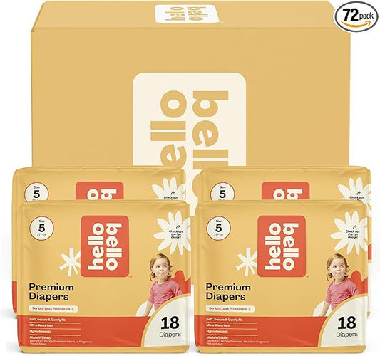 Hello Bello Diapers, Size 5 (27 lbs) Flower Child, 72 Count Value Pack of Premium Disposable Baby Diapers, Hypoallergenic with Soft, Cloth-Like Feel