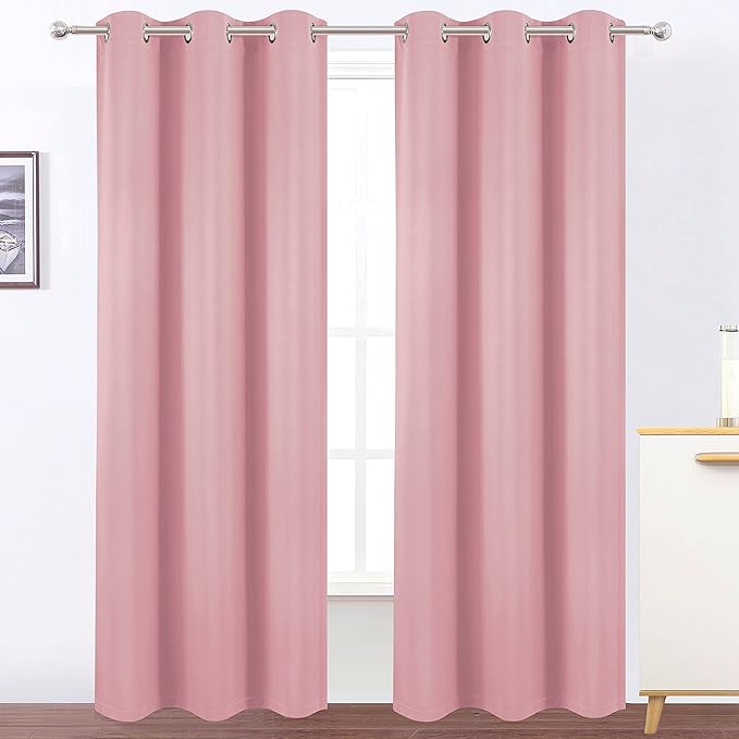 LEMOMO 100% Blackout Curtains 40 x 84 Inch/Pink Curtains 2 Panels with Black Lining Room Darkening Thermal Insulated Bedroom Curtains