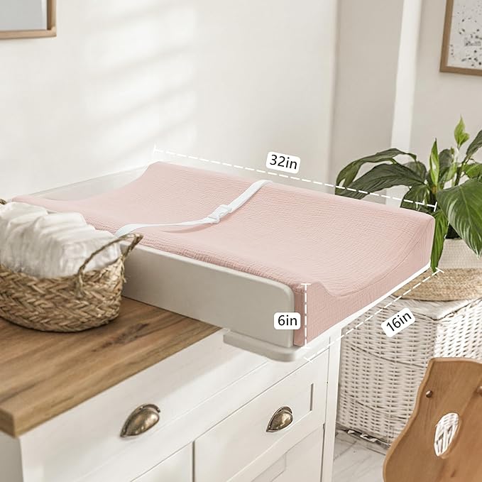 Bearmoss Changing Pad Cover, 2 Pack Muslin [100% Cotton] Diaper Changing Table Covers, 32'' x 16'' Soft Breathable Changing Pad Sheets for Unisex Baby Girls and Boys with Strap Holes (Candy Floss)