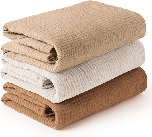 Konssy 3 Pack Muslin Swaddle Blankets for Unisex, Newborn Receiving Blanket, Large 47 x 47 inches, Soft Breathable Muslin Baby Swaddles for Boys & Girls