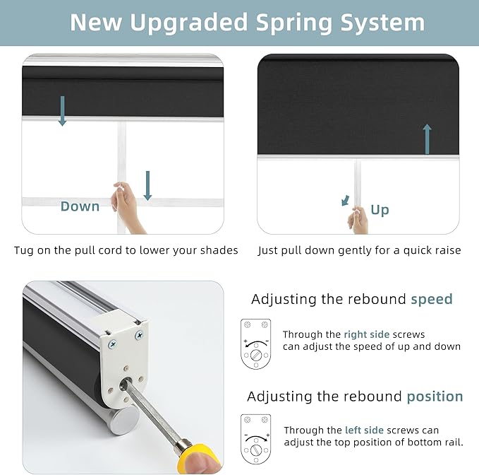 ChrisDowa Cordless Blackout Roller Shade with Spring System Room Darkening UV Protection Jacquard Fabric Blackout Blinds for Indoor Window Shades Pull Down for Home and Office, Black, 48" W x 72" H