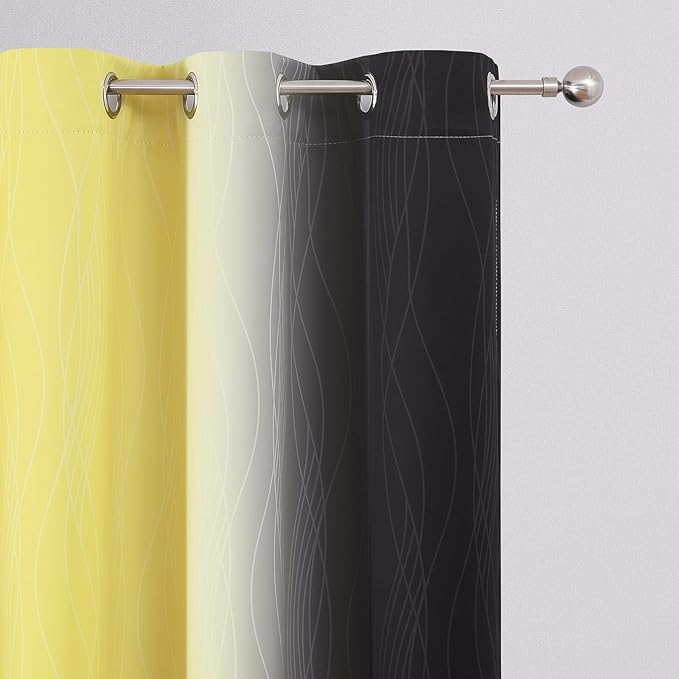 Estelar Textiler Black and Yellow Ombre Blackout Curtains for Bedroom, Full Room Darkening Grommet Curtains for Living Room, Thermal Insulated Light Blocking Gradient Drapes, 42Wx84L,2 Panels
