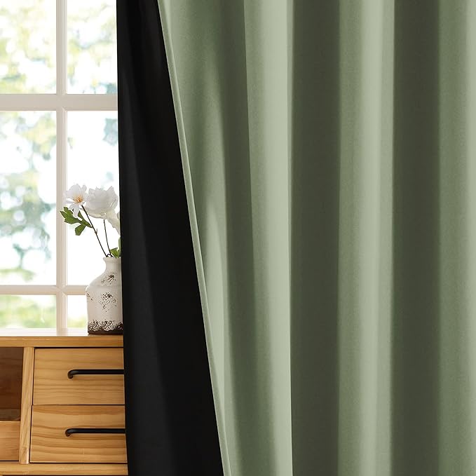 RYB HOME Green Blackout Curtains 63 inches Length, 100% Blackout Thermal Insulated Window Curtains for Bedroom Living Room, 52 inches Wide by 63 inches Long, Light Green, 2 Panels