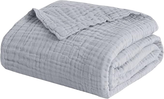EMME Cotton Blanket Queen Size for Bed Soft Large Muslin Bed Blankets 90"x90" Lightweight Breathable Blanket All Season Gauze, Light Grey