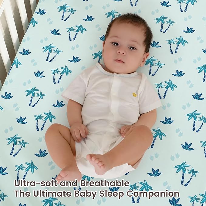 david's kids 3 Pack Mini Crib Sheets, Soft Breathable Premium Pack N Play Sheets for Baby Boys Girls Neutral, Playard and Mini Crib Mattresses, Dinosaur Blue