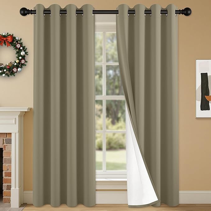 100% Blackout Curtains 84 Inch Length for Bedroom Living Room, Grommet Thermal Insulated Room Darkening Drapes, Light Blocking Window Treatment Decor, 2 Panels, 54x84, Taupe