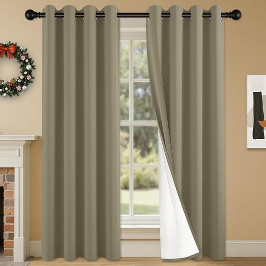 100% Blackout Curtains 84 Inch Length for Bedroom Living Room, Grommet Thermal Insulated Room Darkening Drapes, Light Blocking Window Treatment Decor, 2 Panels, 54x84, Taupe