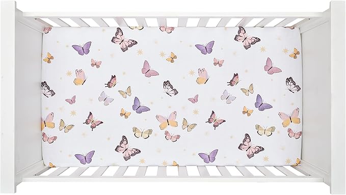 Lambs & Ivy Butterfly Dreams Breathable 100% Cotton Fitted Baby Crib Sheet