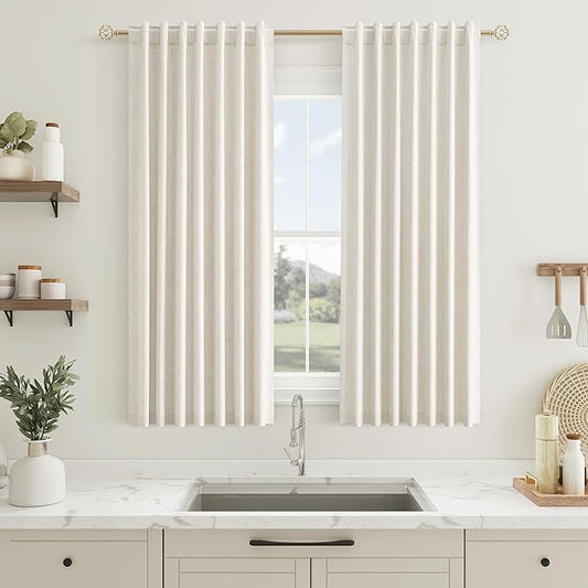 Guken Cream 100% Blackout Curtains 54 Inch Length 2 Panels Set for Living Room Bedroom Back Tab Black Out Linen Drapes Room Darkening Window Curtains 52x54