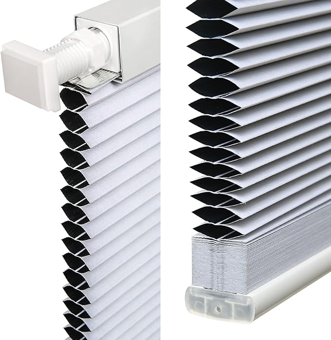 LazBlinds Cordless Cellular Shades, No Tools No Drill Blackout Honeycomb Shades Pleated Blinds for Windows, 26.5'' W x 72'' H, Silver White