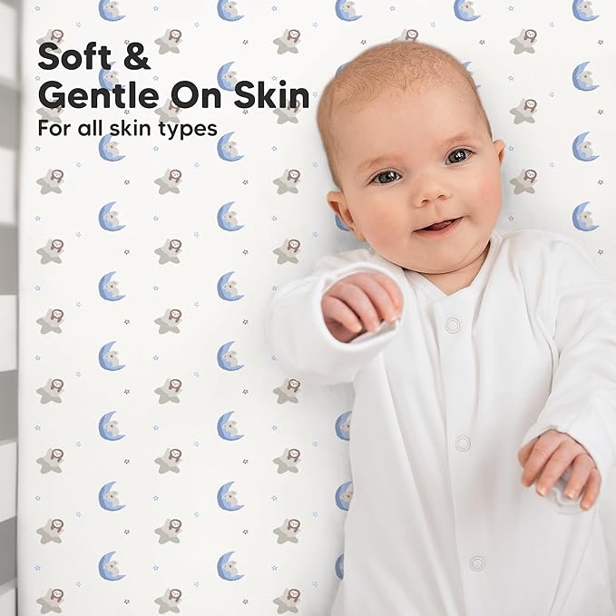 KeaBabies 2-Pack Organic Crib Sheets for Boys, Girls - 52x28 Fitted Crib Mattress Sheet Neutral, Breathable Jersey Cotton Cover for Baby Bed, Toddler Mattress, Soft & Cute Prints (Cosmo)