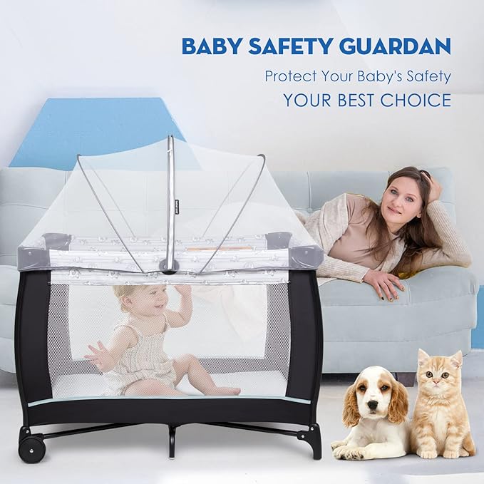 Beberoad Love Portable Playard Cover – Breathable Mosquito Net with 2-Way Zipper for Travel Cribs & Playpens (White)