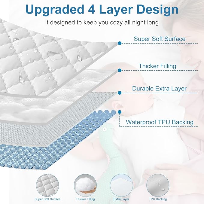 2 Pack Waterproof Crib Sheets- Cotton 24X38 Fitted Crib Sheets Crib Mattress Protector Sheets,Soft Bed Sheets,Washable Little Bed Sheets,Neutral for Boy,Girl,Toddler(White,24X38inch)