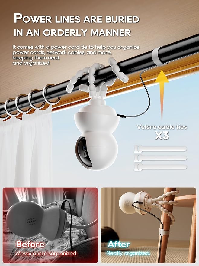 Baby Monitor Mount - Universal Adjustable Baby Camera Mount for Nanit Pro, Hello Baby, Kasa & Most Baby Monitors, Attaches to Crib Cot Shelves or Furniture （White）