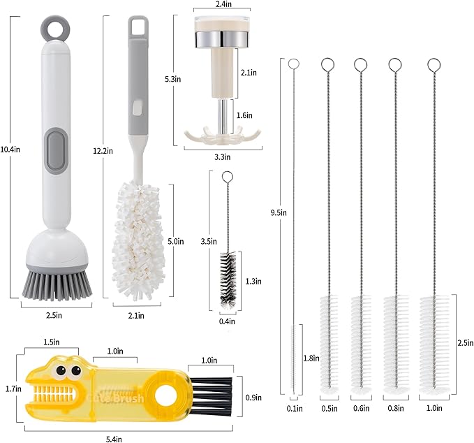 Peitushengjin10-Piece Bottle Brush Cleaning Set 1 Multi-Purpose Brush 6 Straw Cleaning Brushes 1 3-in-1 Brush 1 Detachable Cup Brush (Includes 1 Suction Cup Hook for Brush Storage)