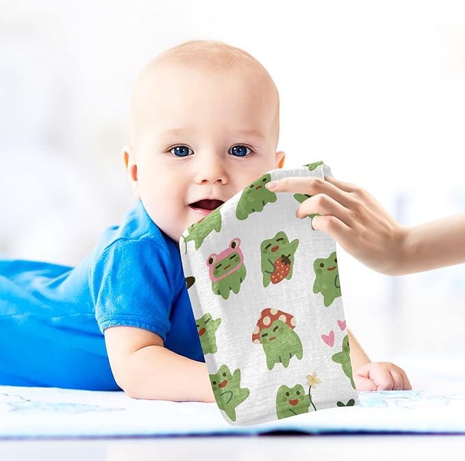 Cute Toads Frogs Baby Muslin Washcloths Soft Face Towel for Newborns, 11.8 X 11.8 Inch, 5 Pack