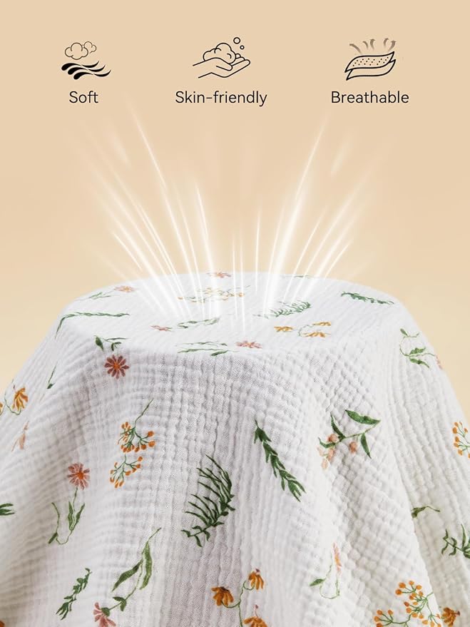 TILLYOU 2 Pack Muslin Crib Sheets for Boys and Girls, 100% Cotton Fitted Crib Sheet for Toddler 52"x28" Standard Crib Mattress, Daisy