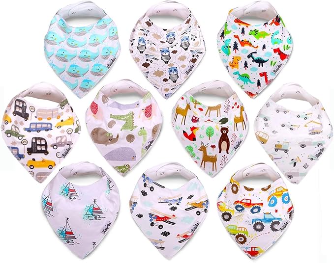 KiddyStar Organic Cotton Baby Bibs for Boys & Girls – Soft, Absorbent Teething & Drool Bibs - Adjustable Snaps for Toddlers