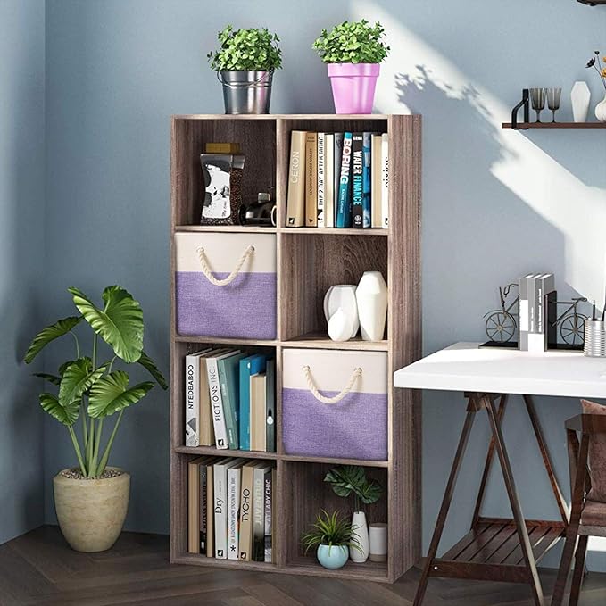 PRANDOM Large Foldable Cube Storage Bins 13x13 inch [2-Pack] Fabric Linen Storage Baskets Cubes Drawer with Cotton Handles Organizer for Shelves Nursery Closet Bedroom Purple