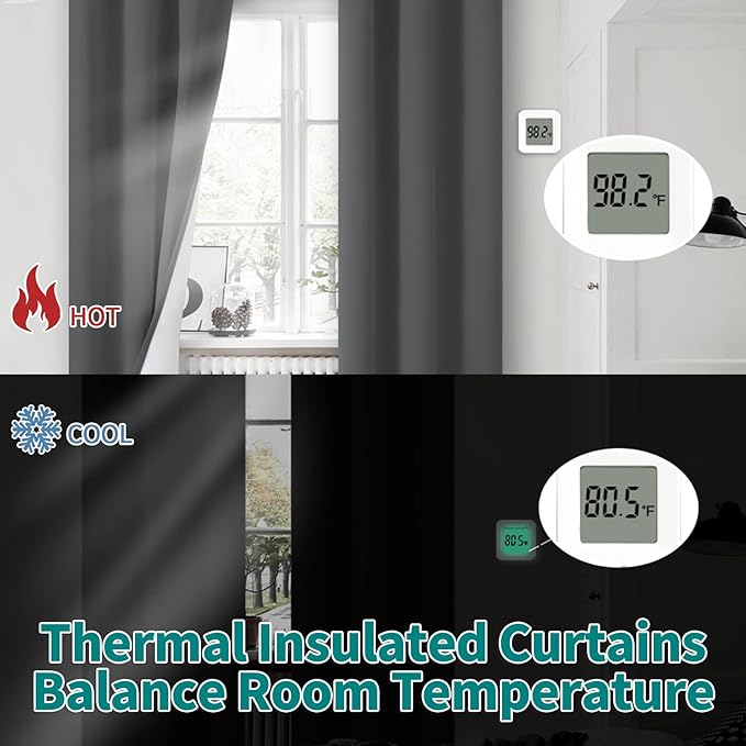BGment Blackout Curtains for Bedroom 84 Inch Length 2 Panels Set, Thermal Insulated Bedroom Curtains Soundproof Room Darkening Window Curtain Drapes, Each Grommet Curtains 42 Inch Wide, Dark Grey