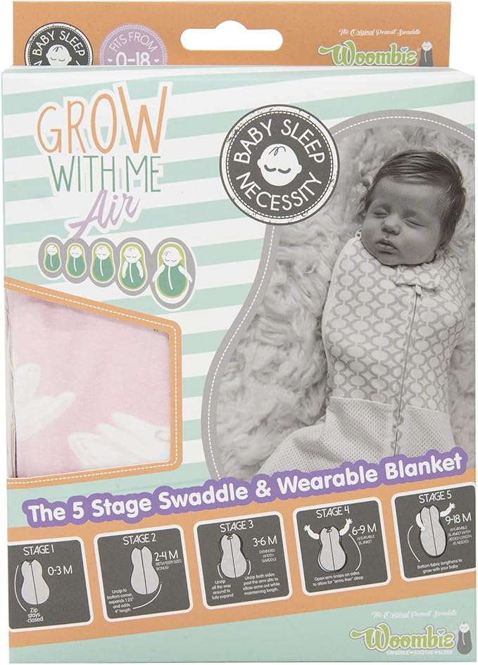 Woombie Grow with Me Air Baby Swaddling Blanket, Convertible Swaddle Fits Babies 0-9 Months, Expands to Wearable Blanket for Babies up to 18 Months, Princess Swan