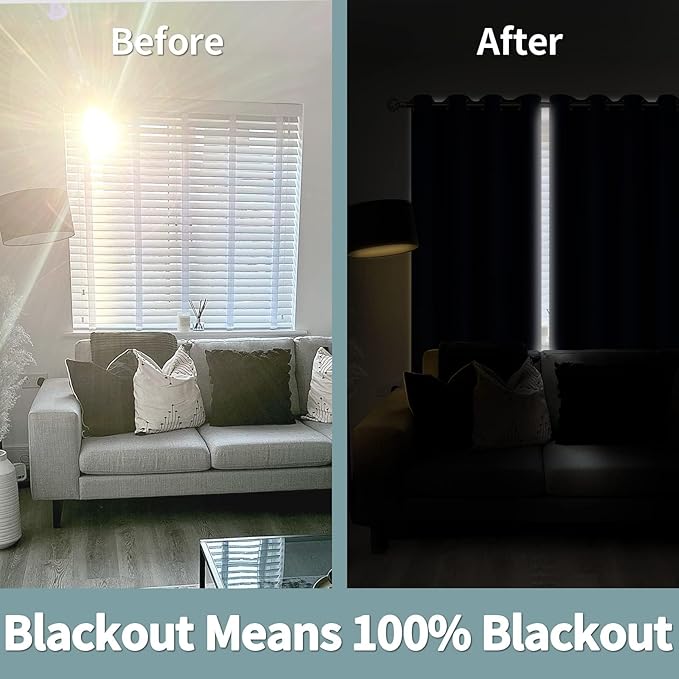 BGment Short 100% Blackout Curtains for Bedroom, Thermal Insulated Energy Efficiency Noise Reducing Grommet Curtains 54 Inch Length with Liner for Small Window 2 Panels Each 42 Inch Wide, Navy Blue