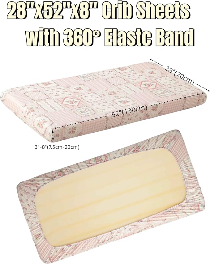 SDY Jersey FloralCrib Sheets for Baby Girls,52”x28”x8,2 Pack,Pink Flower Standard Oval/Retangle Crib Mattress Sheets for Toddler,Super Soft Breathable