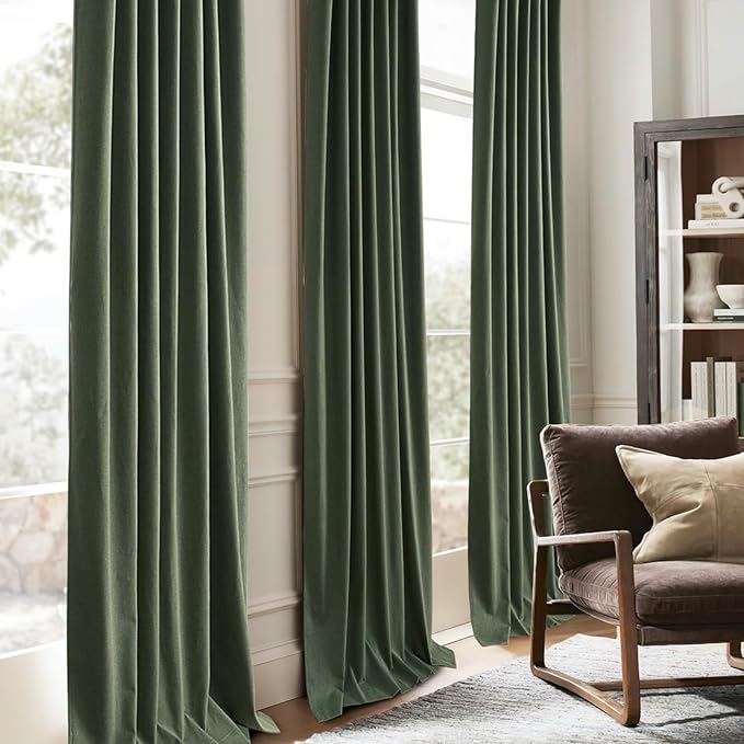 Olive Green Bedroom Curtains 84 Inch Length 2 Panels Set Burg,Pinch Pleated Decorative Blackout Drapes Thermal Insulating Window Boho Cottage Full Light Blocking Curtain Lined Linen Blend Sunroom Pine