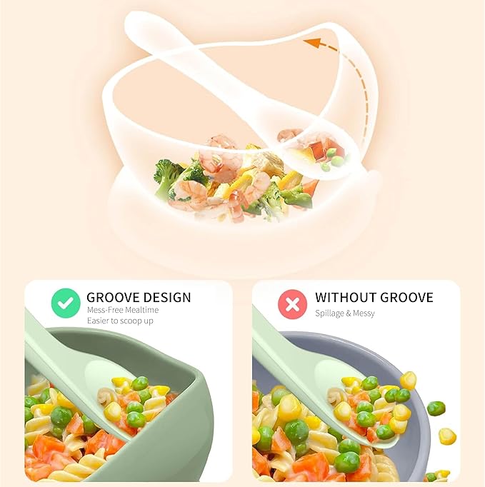 Balhika Silicone Baby Bowl Feeding Set – 12-Piece Set with Stainless Steel Inserts and Baby Spoons – BPA-Free Suction Bowls for Babies and Toddlers – Easy to Clean, Safe Mealtime Set for Self-Feeding