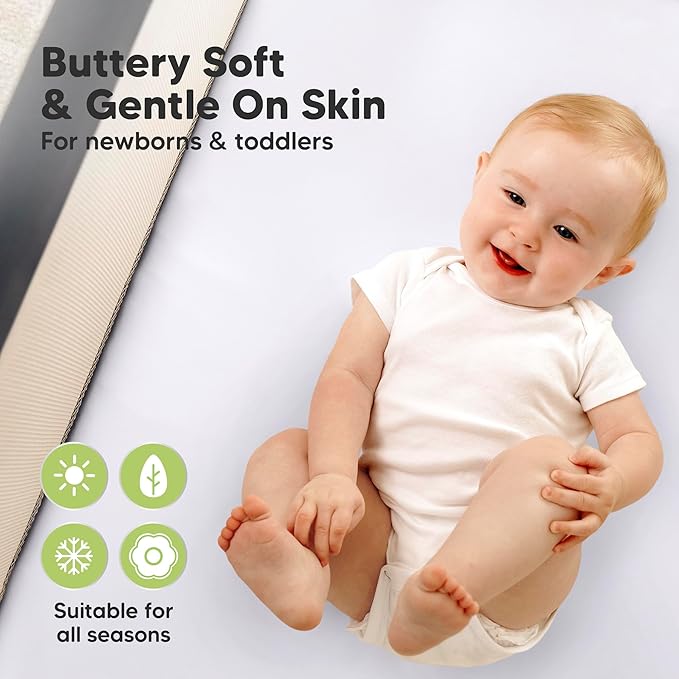 2-Pack Waterproof Pack and Play Sheets, Mini Crib Sheets Fitted for Boy, Girl - 38 x 26 Viscose from Bamboo Pack N Play Mattress Sheets for Graco, Toddler Playard Baby Crib Sheets Neutral (Lilac)