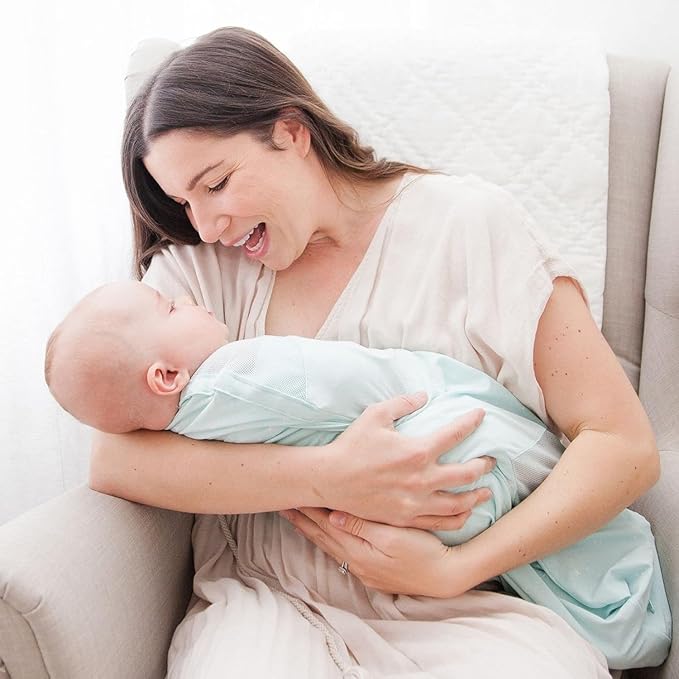 Happiest Baby Sleepea 5-Second Swaddle - 100% Organic Cotton Baby Swaddle Blanket - Doctor Designed Promotes Healthy Hip Development (Teal Stars, X-Large)