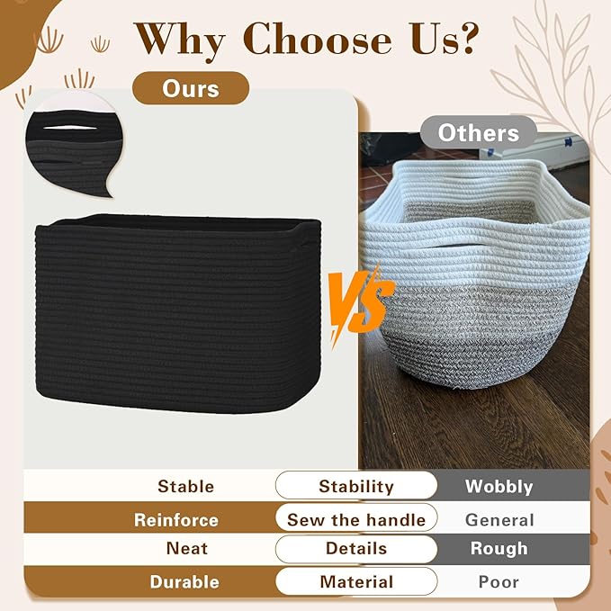 Woven Storage Baskets, Baskets for Organizing, 3 Pack Woven Basket for Storage, Storage Baskets for Shelf, Towel, Toy, Book, Closet, Baby 15"×10"×9"