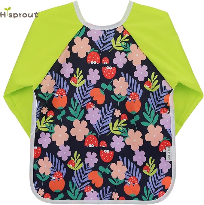 Hi Sprout Infant Toddler Baby Waterproof Sleeved Bib, Bib with Sleeves&Pocket, 6-24 Months