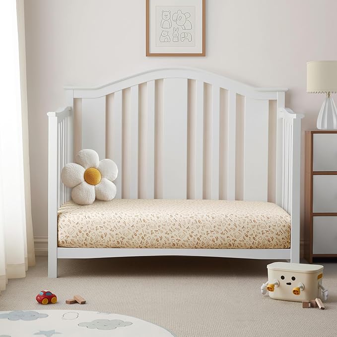 SiinvdaBZX 2 Pack Pack n Play Sheets, Ultra Soft Muslin Cotton Mini Crib Sheets Breathable Neutral Toddler Playard Bedding Cover for 38"x27" Portable/Mini Crib Mattresses (Animals + Acorn)