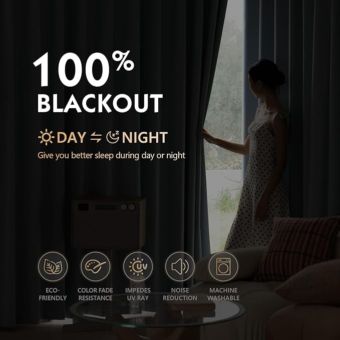 FMFUNCTEX 100% Blackout Curtains for Bedroom, Slate Blue Back Tab Curtain 96 Inches Long Drapery Thermal Insulated Curtains for Living Room, Black Out Drapes Rod Pocket Room Darkening 2 Panels