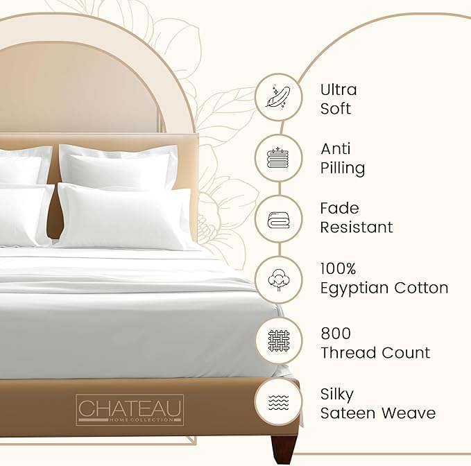 Egyptian Cotton Sheets Queen Size Bed Set, 800 TC Deep Pocket Sheets Queen, All Season Soft Breathable Sateen Weave 4-Piece Sheet & Pillowcase Sets, Fits upto 17",Machine Wash & No Pill - Semolina